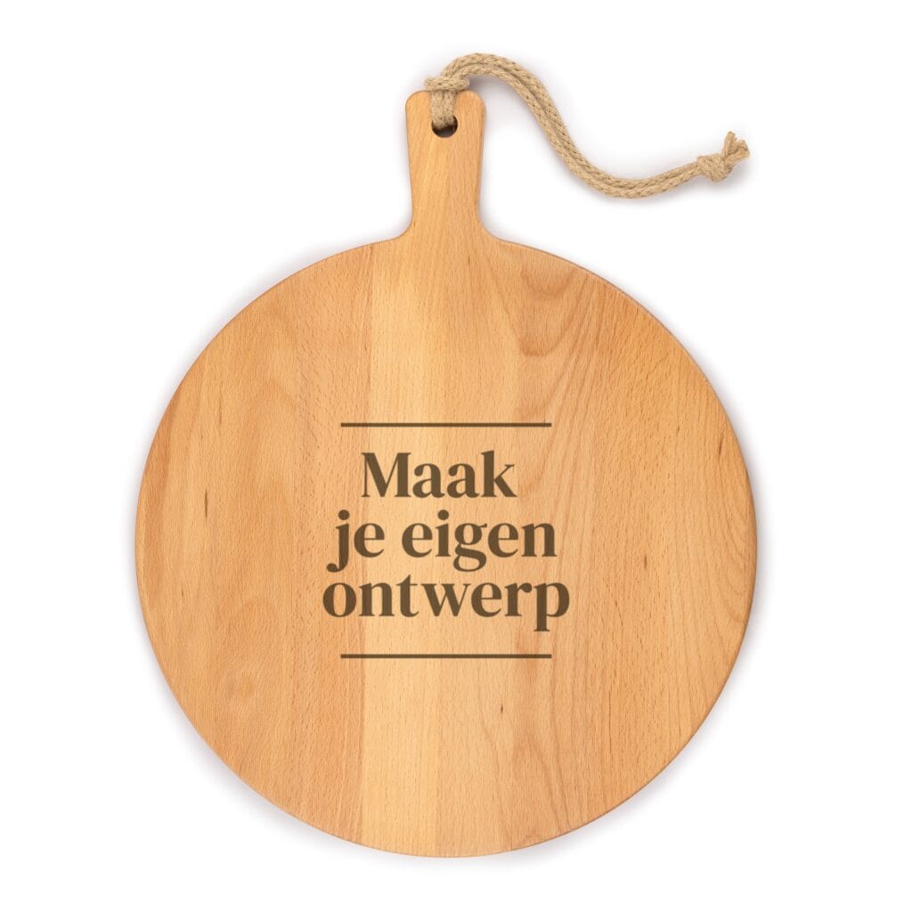 Ronde pizzaplank van beukenhout met jute koord en eigen gravure