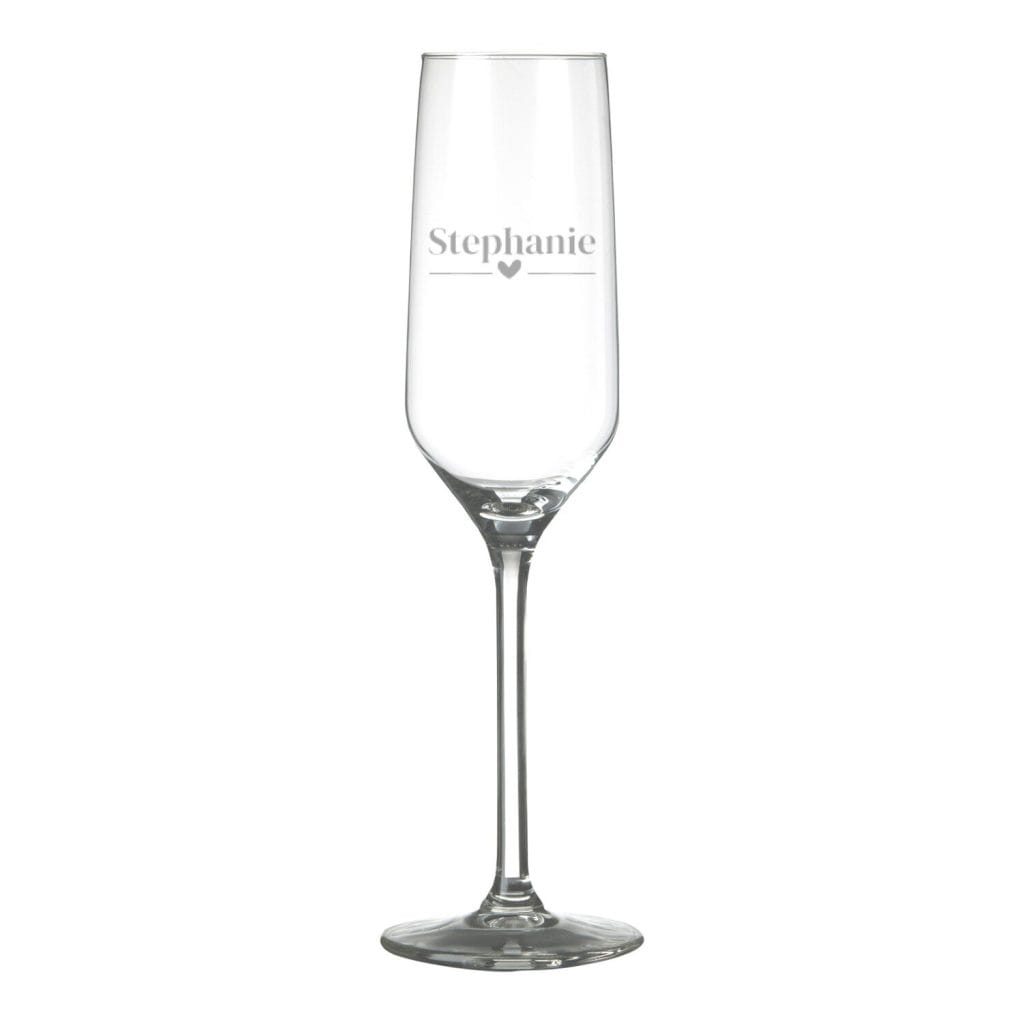Champagneglas gegraveerd met de naam Stephanie en een hartje